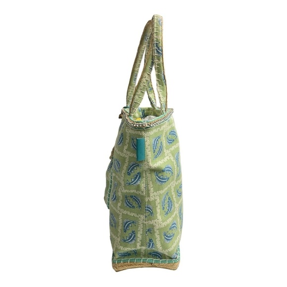 Sigrid Olsen Green tote with Blue fish pattern vintage. Canvas, Rhinestones - Picture 3 of 13